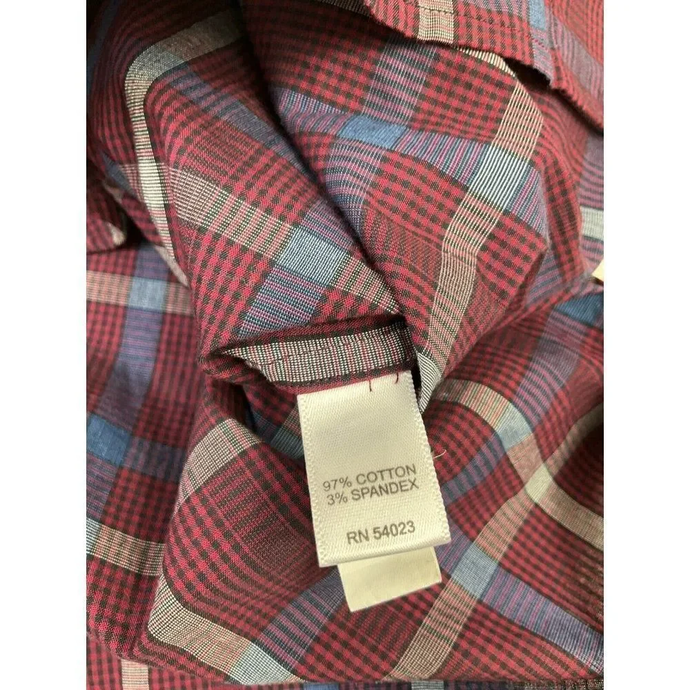 Banana Republic Mens Western Snap Button Shirt Plaid Long Sleeve Pockets Top XL